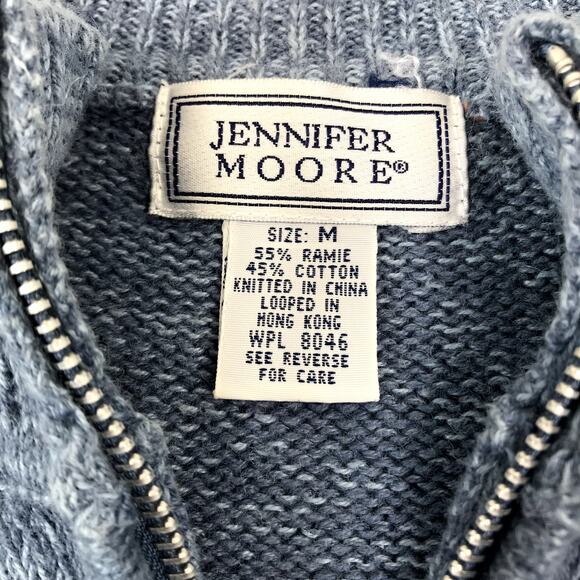 JENNIFER MOORE Fair Isle Knit Cardigan Wn M Blue Full Zip VTG Grandpa Retro Y2K - Picture 8 of 10